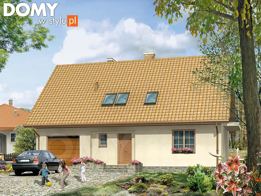 Projekt domu z poddaszem Calineczka - wizualizacja frontowa