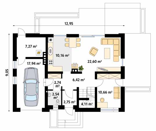 Projekt domu Calineczka 2 - rzut parteru