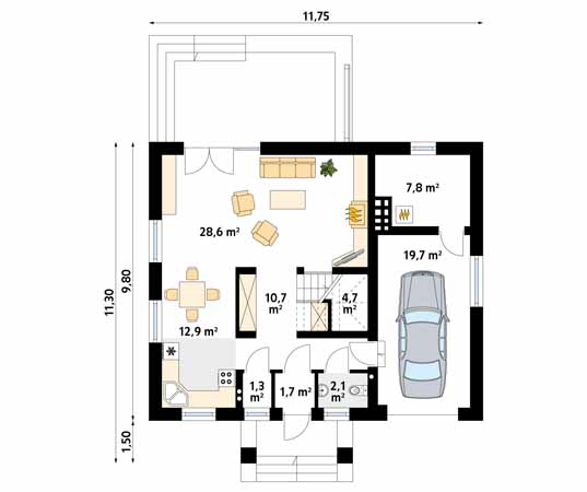 Projekt domu Chaber - rzut parteru