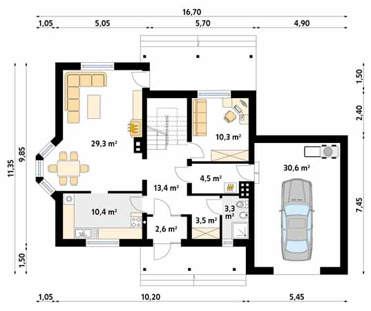Projekt domu Combo 3 - rzut parteru