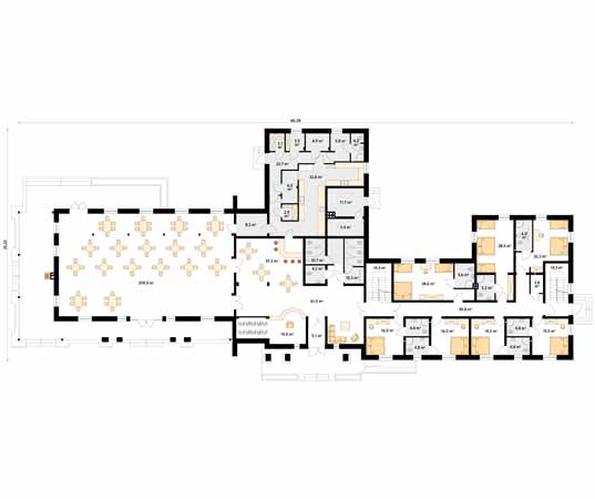 Projekt pensjonatu Cykada 3 - rzut parteru
