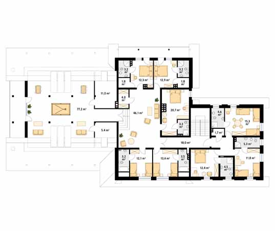 Projekt pensjonatu Cykada 5 - rzut poddasza