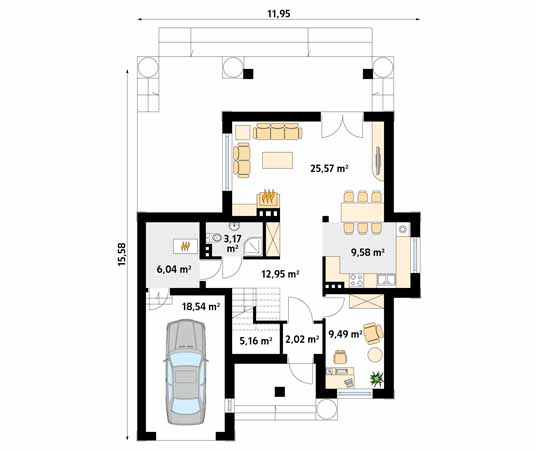 Projekt domu Cyprys - rzut parteru