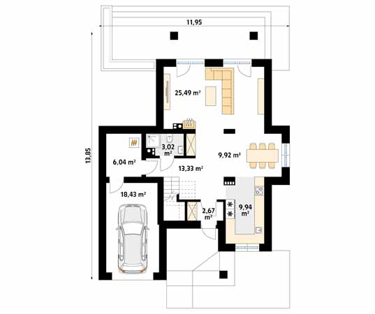 Projekt domu Cyprys 9 - rzut parteru