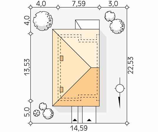 Projekt domu Dąb 2 W - usytuowanie na działce