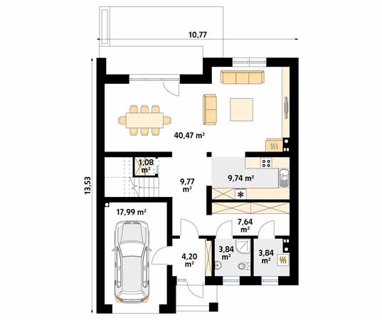 Projekt domu Dąb 2 W2 - rzut parteru