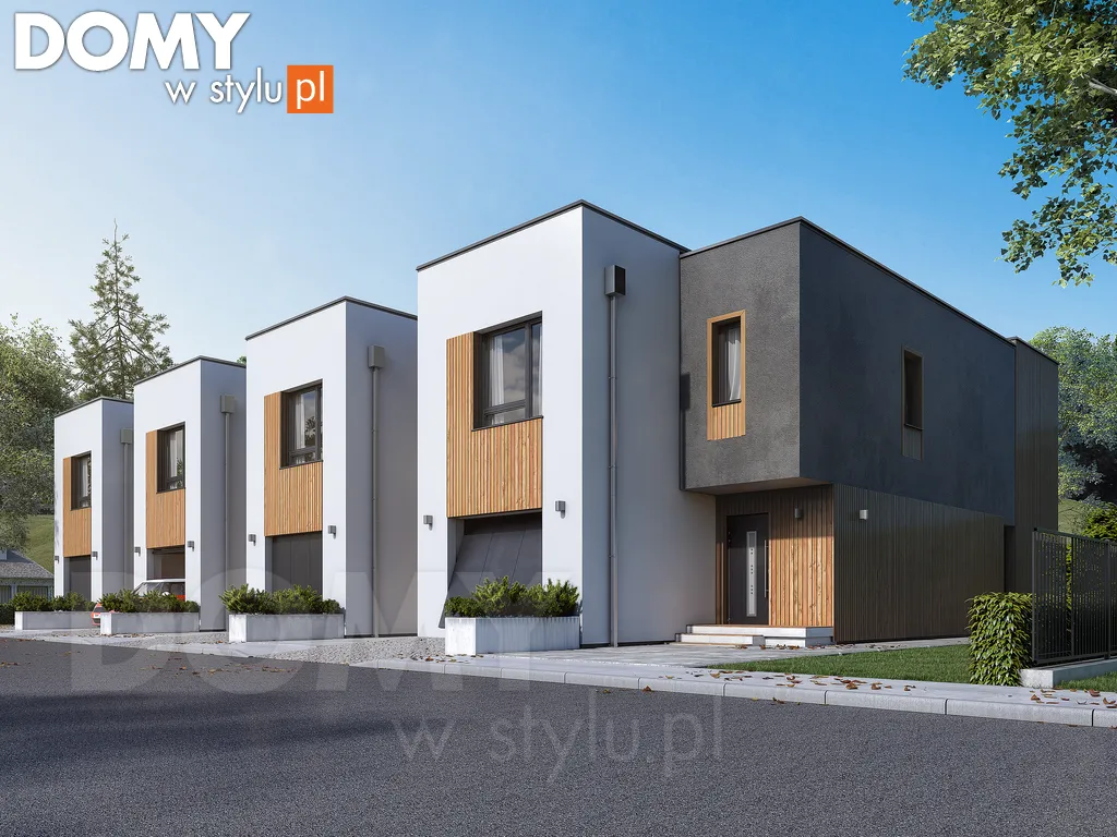 Nowoczesny projekt domu w zabudowie szeregowej Daglezja - wizualizacja frontowa
