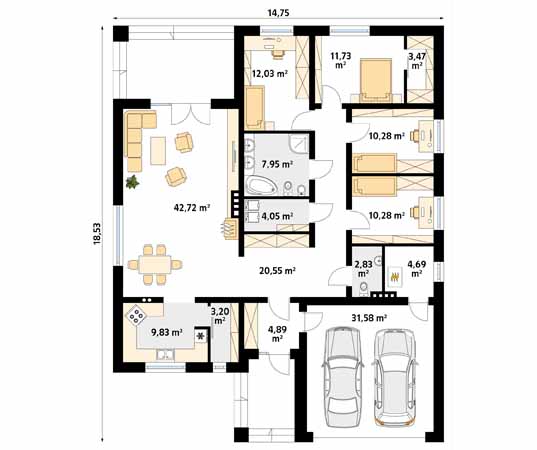 Projekt domu Decyma 9 - rzut parteru