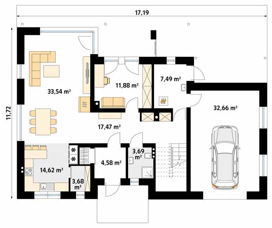 Projekt domu Denar - rzut parteru