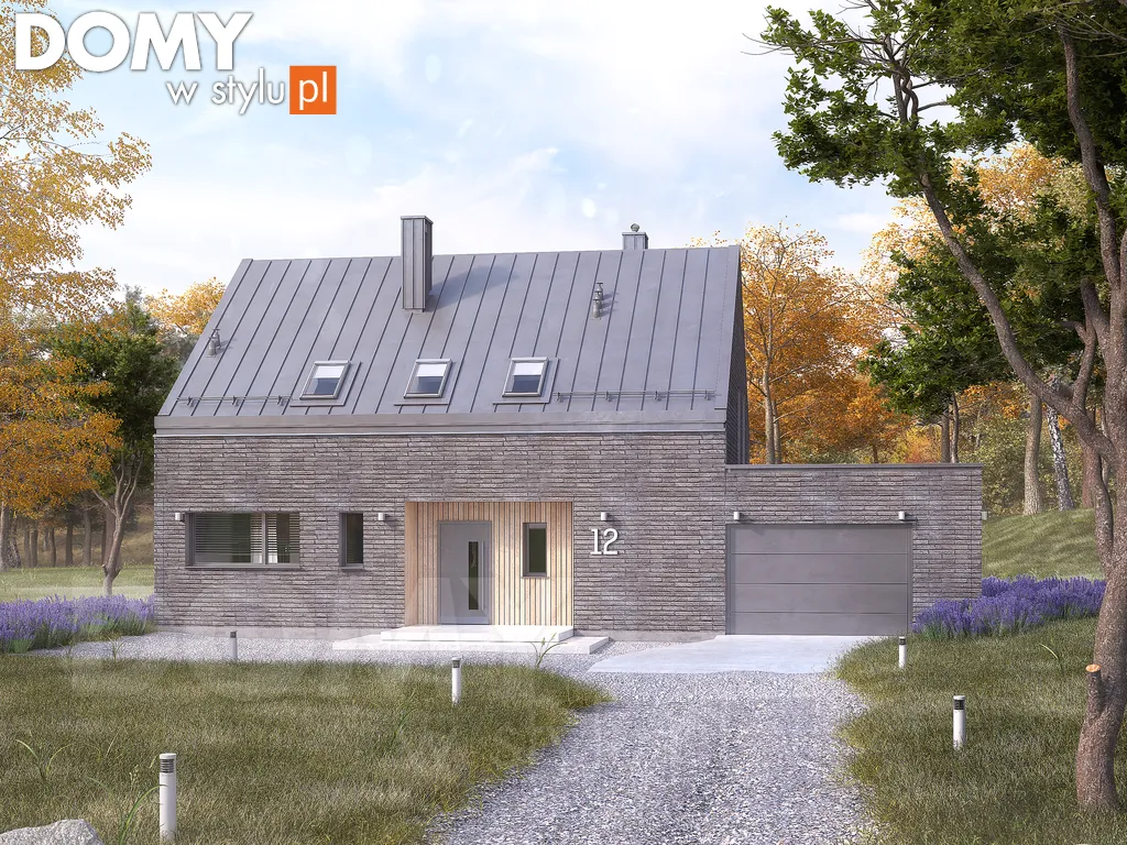 Nowoczesny projekt domu z poddaszem Denar - wizualizacja frontowa