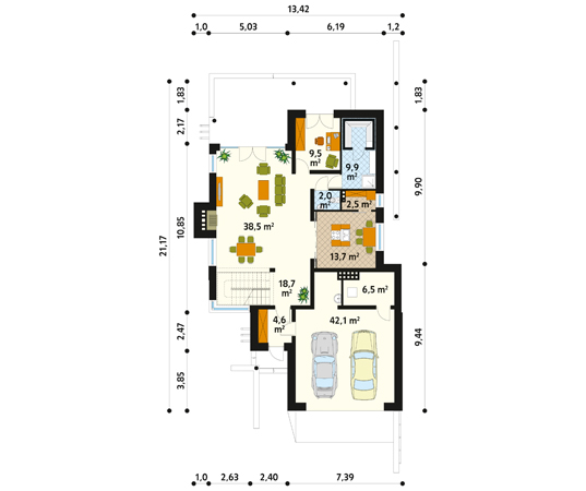 Projekt domu Diuna - rzut parteru