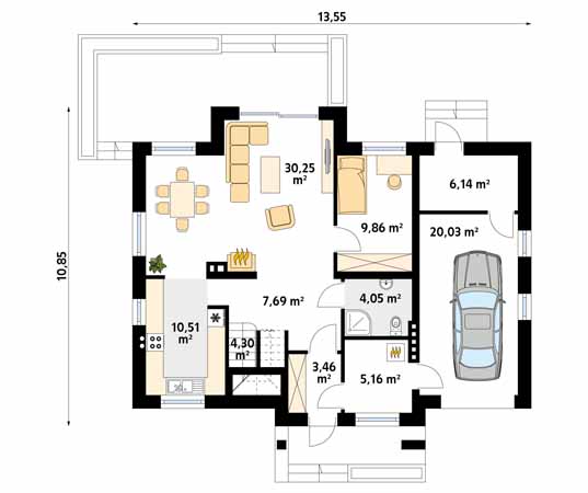 Projekt domu Drozd - rzut parteru