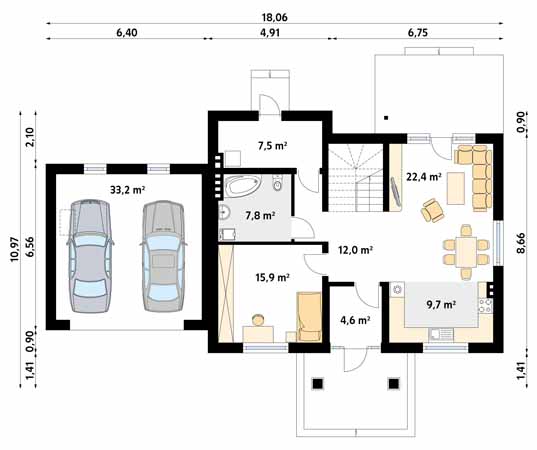 Projekt domu Dudek 3 - rzut parteru