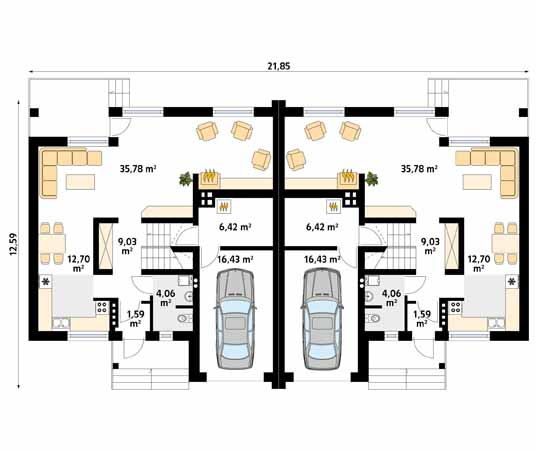 Projekt domu Duet - rzut parteru