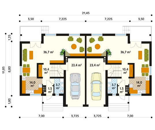 Projekt domu Duet 2 - rzut parteru