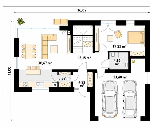 Projekt domu Duo - rzut parteru