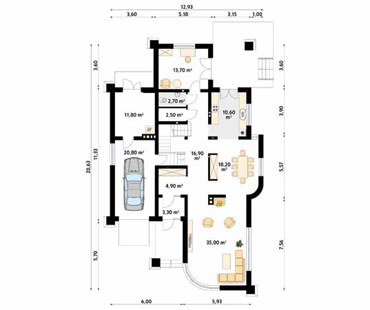 Projekt domu Folk - rzut parteru
