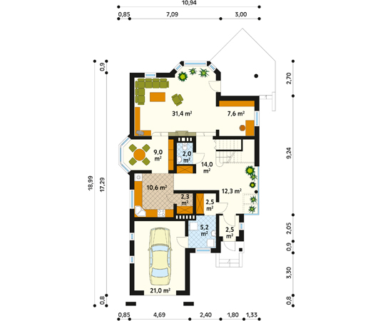 Projekt domu Frezja - rzut parteru