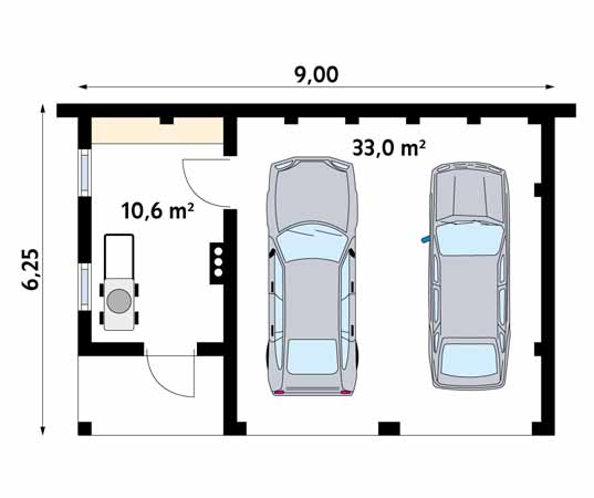 Projekt garażu Garaż G2 - rzut parteru