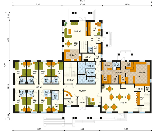 Projekt pensjonatu Gościniec - rzut parteru