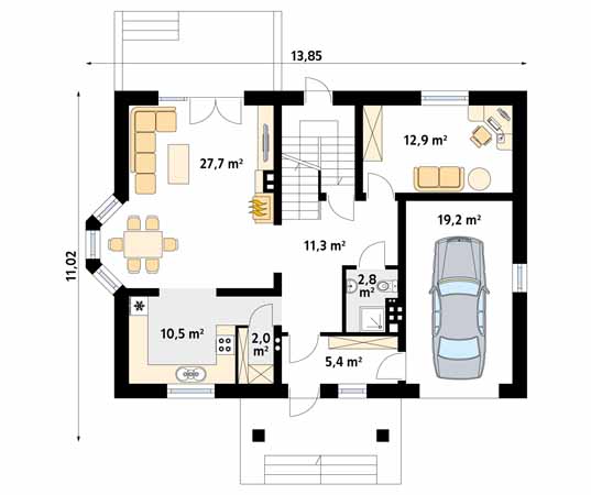 Projekt domu Goździk - rzut parteru