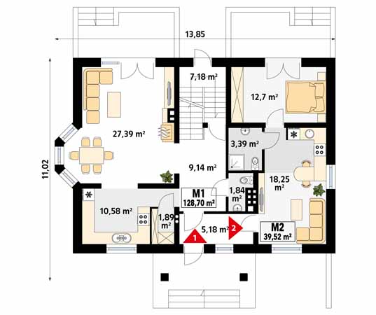 Projekt domu Goździk 2 - rzut parteru
