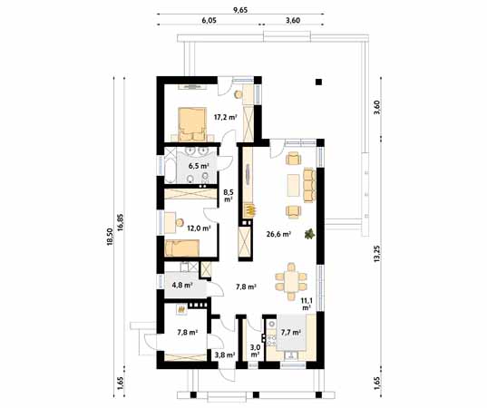 Projekt domu Granat - rzut parteru