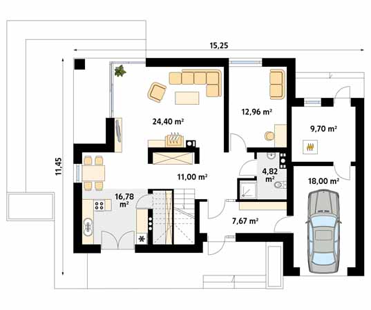 Projekt domu Gryfon - rzut parteru