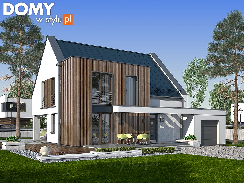 Nowoczesny projekt domu z poddaszem Gryfon - wizualizacja frontowa