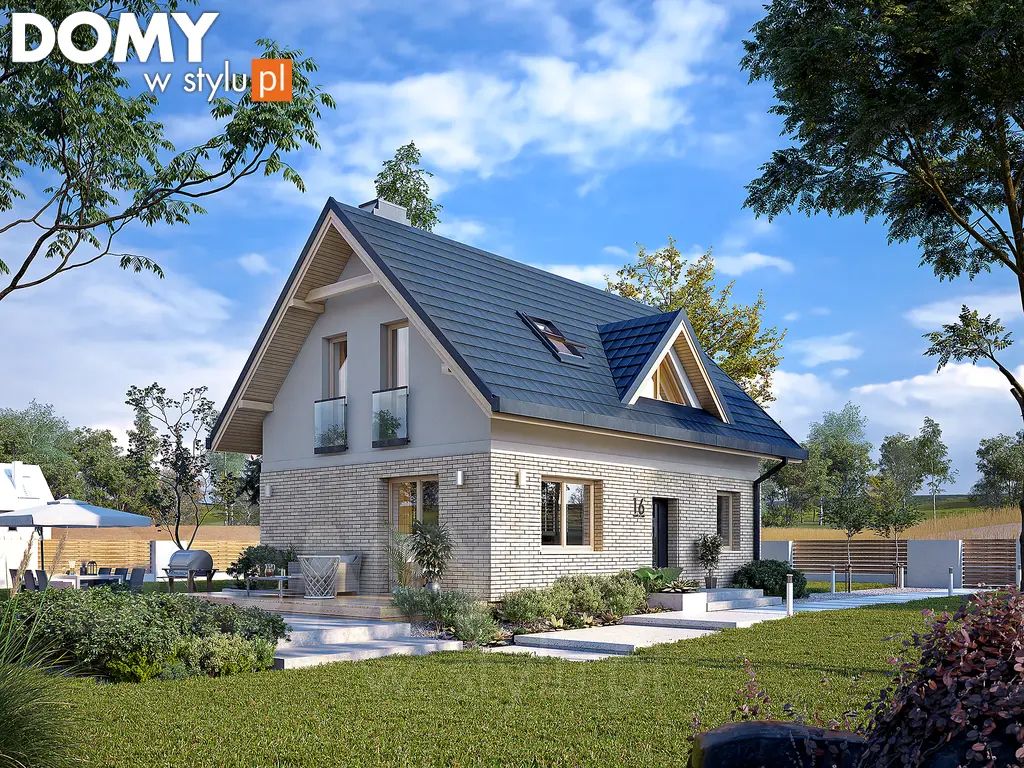 Nowoczesny projekt domu z poddaszem Gucio - wizualizacja frontowa