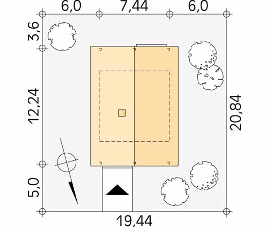 Projekt domu Gwarek bal - usytuowanie na działce
