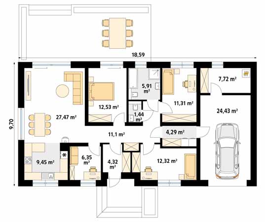 Projekt domu Gwiazdka 6 - rzut parteru