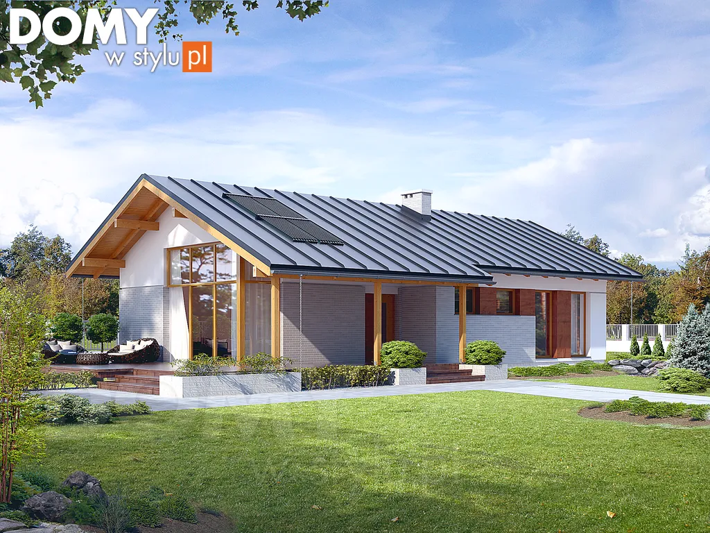 Nowoczesny projekt domu parterowego Heban - wizualizacja frontowa