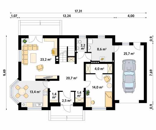 Projekt domu Huragan 3 - rzut parteru