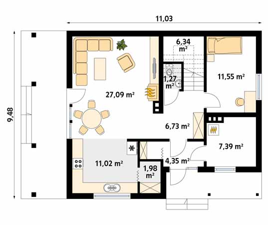 Projekt domu Indygo 2 dr-S - rzut parteru