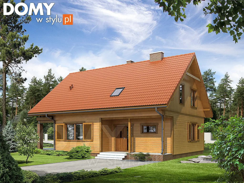 Projekt domu drewnianego z poddaszem Indygo 2 dr-S - wizualizacja frontowa