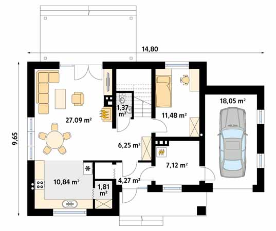 Projekt domu Indygo 3 - rzut parteru