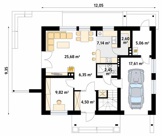 Projekt domu Jabłoń - rzut parteru