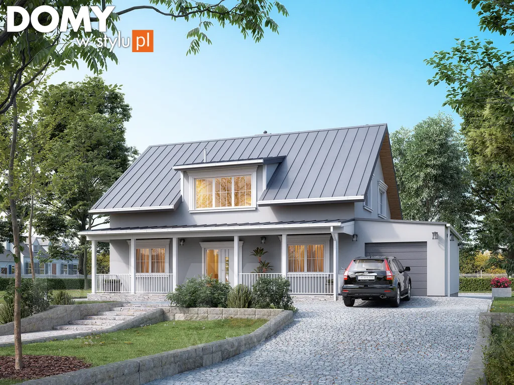 Projekt domu drewnianego z poddaszem Jagodowy 2 dr-T - wizualizacja frontowa