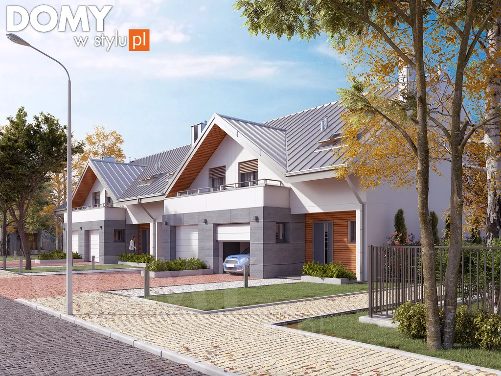 Nowoczesny projekt domu w zabudowie szeregowej Jarząb - wizualizacja frontowa