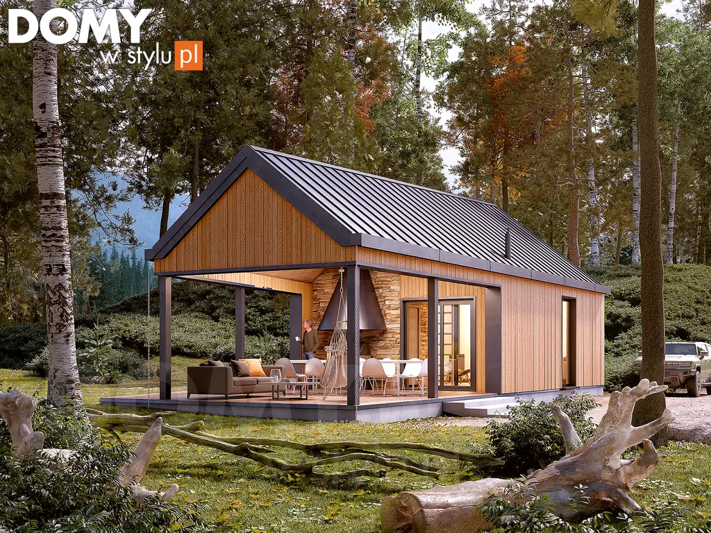 Nowoczesny projekt domu letniskowego drewnianego Jaskier dr-S - wizualizacja frontowa