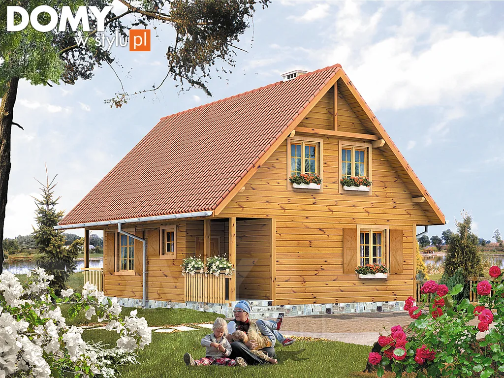 Projekt domu letniskowego drewnianego Jaśmin 2 dr-S - wizualizacja frontowa