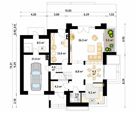 Projekt domu Jaspis 5 - rzut parteru