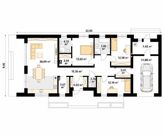 Projekt domu Jemioła 6 - rzut parteru