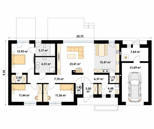 Projekt domu Jemioła 8 - rzut parteru