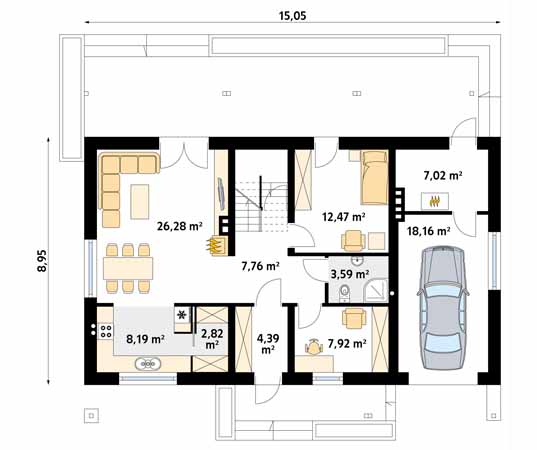 Projekt domu Jeżyna 2 - rzut parteru