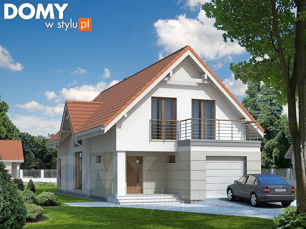 Nowoczesny projekt domu z poddaszem Jodła - wizualizacja frontowa