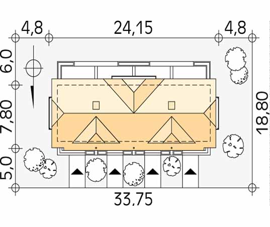 Projekt pensjonatu Jowisz dr-S - usytuowanie na działce