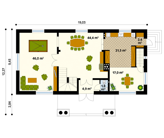 Projekt domu Jutrzenka - rzut parteru