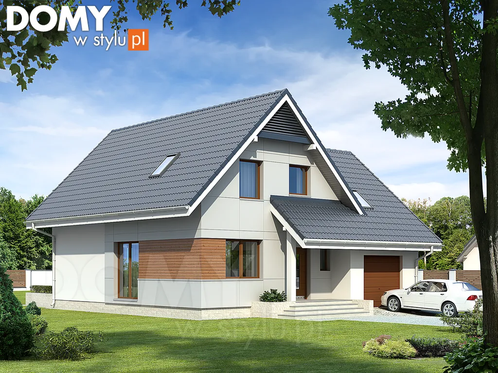 Nowoczesny projekt domu z poddaszem Kalcyt - wizualizacja frontowa
